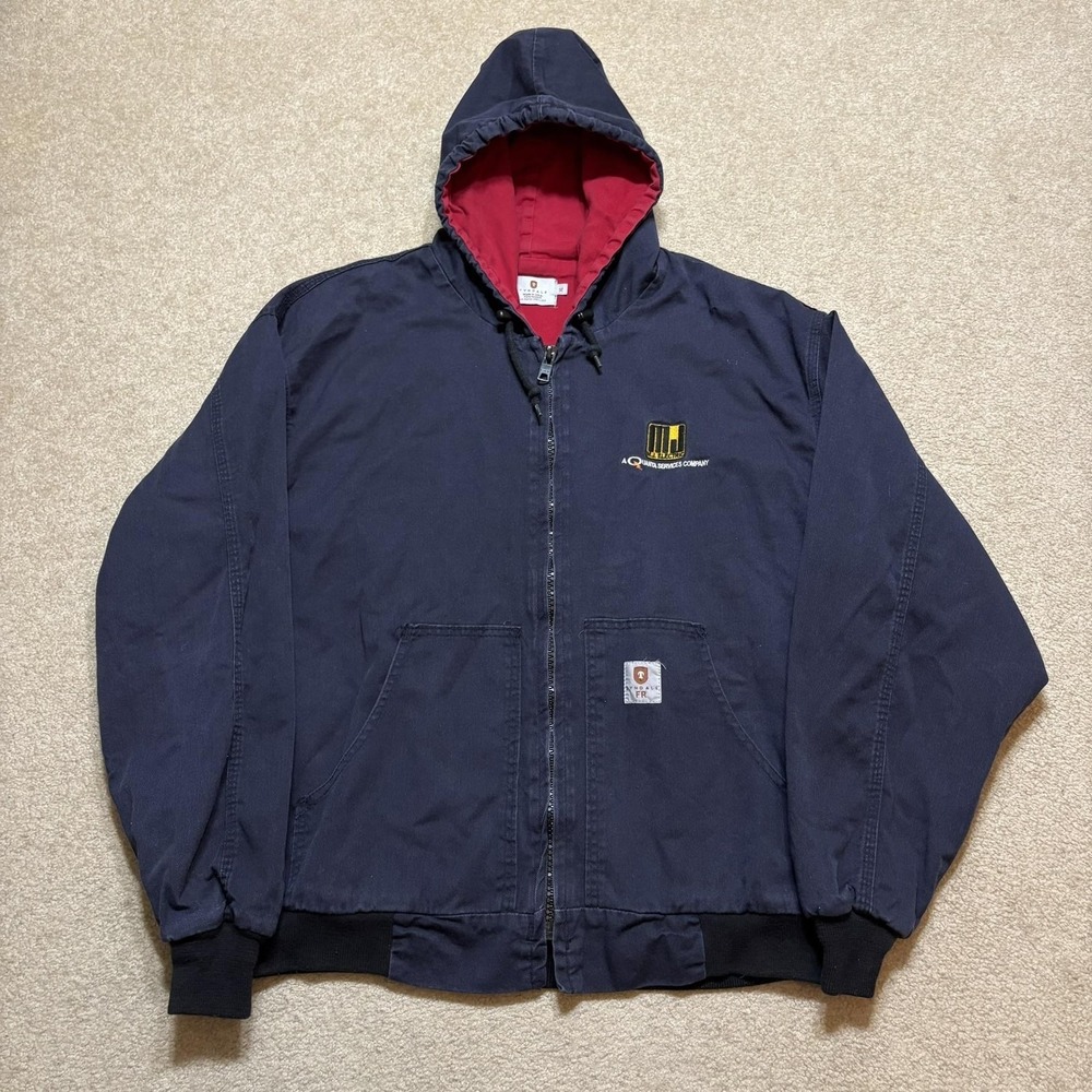 Tyndale FR Jacket Mens XL Navy‎ Hooded Lined Flame Resistant Work Bomber USA
